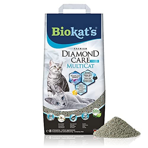 Biokat's Diamond Care MultiCat Fresh, con fragancia - Arena fina con carbón activo para hogares en los que viven varios gatos 1 saco (1 x 8 l)