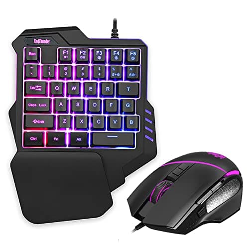 RedThunder G30 Teclado y ratón mecánicos RGB para Juegos con una Sola Mano, 2 Teclas Macro incorporadas + 7 Teclas programables, 35 Teclas Anti-ghosting, ergonómico para PC Mac PS5 Xbox One Gamer