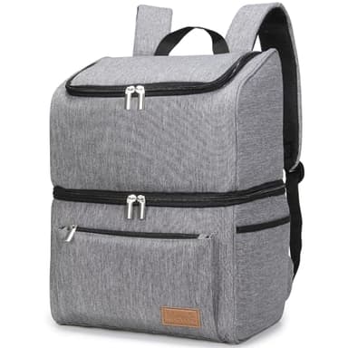 Lifewit Mochila térmica Suave de Dos Pisos de 21 L (34 latas) con Forro Duro, Mochila Grande para Camping, Barbacoa, Actividades Familiares al Aire Libre, Color Gris