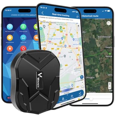 Winnes Localizador GPS para Coche Seguimiento en tiempo real Rastreador GPS Magnético Impermeable Antirrobo Sin suscripción Rastreador GPS 5000 mAh Adecuado para automóviles furgonetas camiones barcos