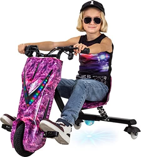 Triciclo eléctrico para niños, Drift Scooter, hasta 15 km/h, Acelerador, bocina, LED 360°