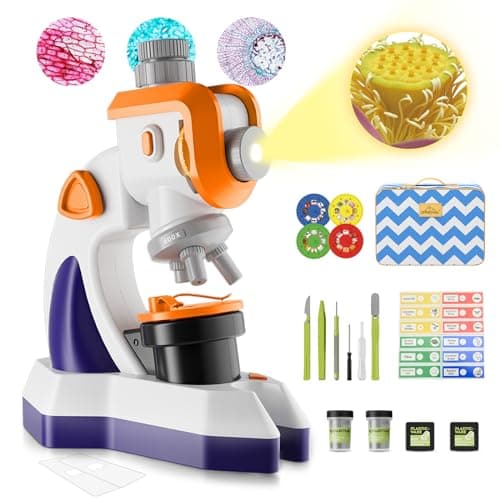 MAXLAPTER Microscopio para Niños, Kit Microscopio 100X-1200X con Proyector, Juego de Portaobjetos, Luz LED, Caja de Transporte, Kit de Experimentos Científicos Stem Juguetes para Niños de 8-12 Años