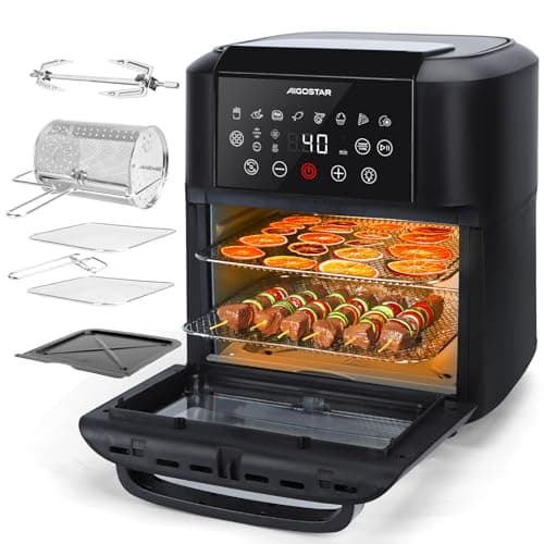 Aigostar Owen - Freidora aire de 12 litros de capacidad, Horno de aire multifunción, 1700 W, Pantalla LED táctil, 8 modos predeterminados, Incluye 7 accesorios, Sistema giratorio, Libre de BPA