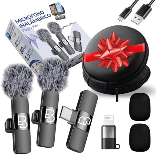 EMIR BEY® Micrófono Inalámbrico de Solapa para Móvil iPhone, Android, iPad y PC, Micrófono con Filtro Antiviento, Ideal Videos YouTube, TikTok, Facebook, Vlogs, Podcast y Streaming en Vivo Profesional