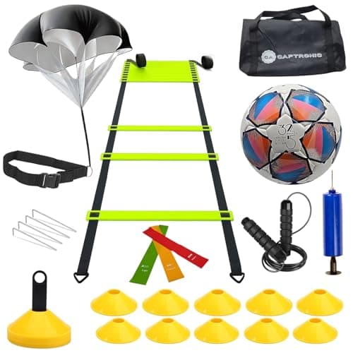 CAPTRONIC Kit Entrenamiento Futbol niños y Adultos- Balon Futbol con Conos Entrenamiento - Pelota Futbol para Practicar y Mejorar Habilidades - Incluye Balon de Futbol y Conos Entrenamiento Futbol