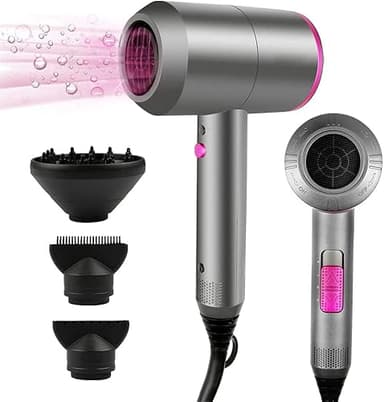 CASAMAA Secador Pelo Ionico, Secadores de Pelo iones Profesional Hair Dryer Motor AC Motor Rápido, 3 Temperaturas, 2 Velocidades, Difusor y Concentrador (Gris)