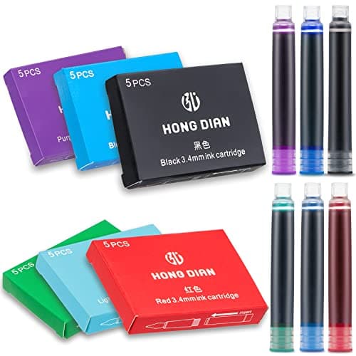 Paquete de Colores Surtidos Cartuchos de Tinta de Pluma Estilográfica Hongdian, 6 Paquetes, 30 Cartuchos, Negro, Azul, Verde, Rojo, Morado, Azul Claro, Diámetro de Agujero de 3,4 mm