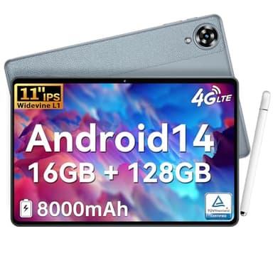 OUKITEL OT11 Tablet de 11 Pulgadas, Android 14, 8000mAh, 16GB RAM + 128GB ROM (1TB TF), 1280x800 FHD | Wi-Fi 5G | Tarjeta SIM 4G | BT5 | 5MP + 13MP | GMS | Tableta con bolígrafo, Gris