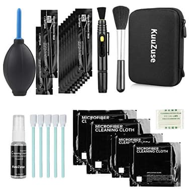 Kit de Limpieza Profesional de cámaras DSLR de KuuZuse con hisopos de Limpieza APS-C, paños de Microfibra, Pluma de Limpieza de Lentes, para Lentes ópticas y cámaras Digitales SLR