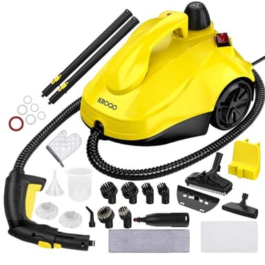 KROQO vaporeta limpieza hogar - limpiador a vapor multifuncional con 23 accesorios para eliminar manchas de paredes, suelos, alfombras, sofás, coches, azulejos, tapicerías, baños, 1,5 litros