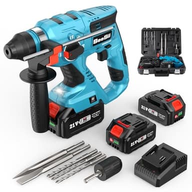 Seesii Taladro Percutor a Bateria: 2 x 4.0Ah Baterías, Motor sin Escobillas, 2.1J, SDS-plus, Martillo Perforador Para Perforar, Taladrar por Impacto y Cincelar Para el Hogar y Trabajos de Construcción