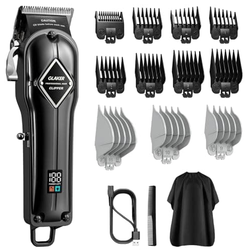 GLAKER Maquina de Cortar Pelo Hombre, Cortapelos Hombre Profesional Inalámbrico Cortadora de Pelo con Palanca Taper Ajustabl y 11 Peines Guía Para la Máquina de Cortar