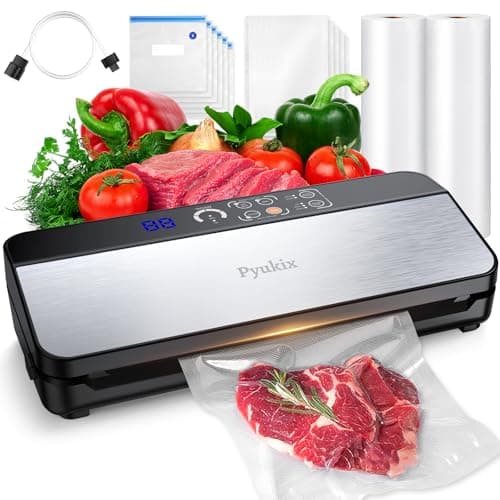 Envasadora al Vacio, 80KPA Domestica 8-EN-1 Maquina Envasar al Vacío Profesional Modos de Alimentos Seco y húmedos, 2 con bolsa enrollable 11 bolsas de vacío y cortador integrad