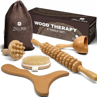 ZALURA maderoterapia - kit maderoterapia corporal celulitis y drenaje linfático - masajeador celulitis - copa sueca, champiñon, tabla moldeadora, cepillo celulitis, rodillo maderoterapia corporal