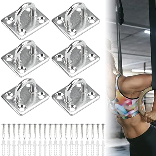 AFASOES 6 Pcs Placa de Ojo M5 Ganchos de Techo de Acero Inoxidable Anclajes para Hamacas Argolla Pared Ganchos de Anclaje para Colgar Bandas Correa Hamacas Yoga Toldo + 24 Tornillos, Cada Carga 100KG