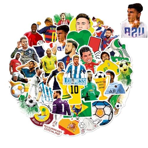 50PCS Pegatinas de Estrella del Fútbol, Fútbol de Dibujos Animados Pegatinas de Fútbol, Pegatinas de Vinilo Impermeables, para Coches, Oordenadores Portátiles, para adultos y niños