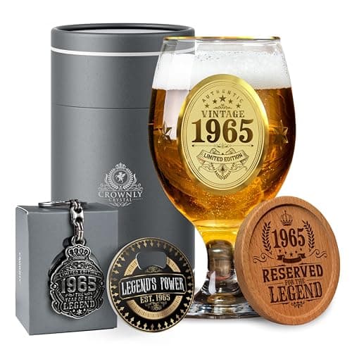 CROWNLY CRYSTAL® 1965 Regalo Hombre 60 Años Copas De Cerveza Regalos Originales Para Hombre Regalos Personalizados Regalos Para Hombre Regalo Original Regalos Para Padres Regalos Para Abuelos