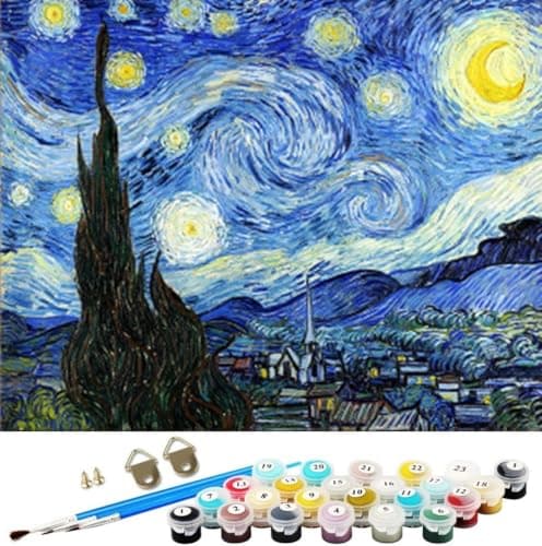 Wowdecor - Kit de pintura con números para niños y adultos, manualidades, pintura con números, diseño de «La noche estrellada» de Van Gogh, 40 x 50 cm