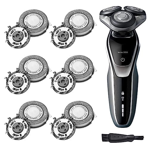 CJBIN 6 Unidades Cabezal de Afeitado para Philips Series 5000/6000, Cabezal de Afeitado S5XX, Accesorio de Maquinilla de Afeitar Compatible Para Hombre, SH30/5, Humectable, Con Cepillo