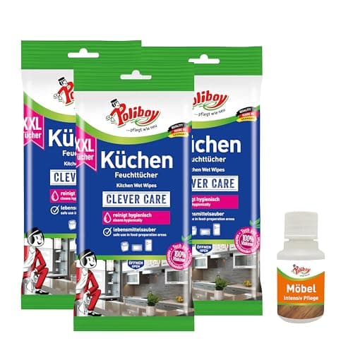 Paños húmedos de cocina POLIBOY XXL – Toallitas húmedas para el hogar – con aroma a naranja – 3 x 24 toallitas – con muestra de producto – Fabricado en Alemania