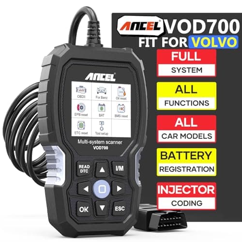 Ancel VOD700 Máquina de Diagnosis para Coche Volvo, OBD2 Herramienta de Diagnóstico para Sistemas Completos con 12+ Funciones, Lector OBD con Aceite EPB ABS SRS SAS TMPS Bat Bas Reset