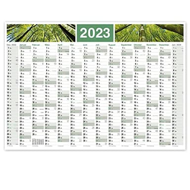 Primus Print 2023 - Calendario de pared XXL plegable/enrollado, formato A1, 594 x 841 mm, incluye días festivos, planificador anual, planificador (verde bosque, enrollado)
