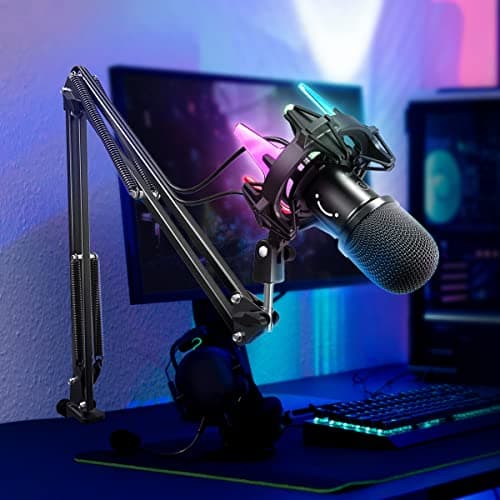 FIFINE Kit de Microfono Gaming para PC USB, Cardioide Micrófono de Dinámicos para Ordenadores PS4 PS5, con Botón de Silencio, Soporte de Choque de 8 Colores RGB, Soporte de Brazo