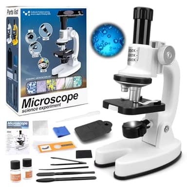 deAO Microscopios para Principiantes, Kit de Juguete de Ciencias Principiantes, Niños y Estudiantes, para Desarrollo y Aprendizaje a Edades Tempranas, LED, Blanco