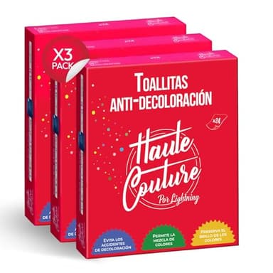 Toallitas Antitransferencia de Color para Ropa - Pack de 3 x 24 toallitas HAUTE COUTURE - Permiten mezclar ropa de colores/Sin perfume