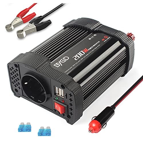 BYGD Inversor de Coche 200W/400W 12V DC a 220V 230V AC Transformador convertidor con Adaptador de Cargador de Coche rápido USB Dual 3.1A,para Coche, cámping, iPad, iPhone,Tablet,Consolas