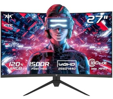 KTC Monitor Gaming Curvo de 27 Pulgadas, 180Hz, 2K QHD 2560 x 1440p, 1ms, VA 1500R Sin Marco, FreeSync & G-Sync, 16:9, 120% sRGB, Pantalla de reducción de luz Azul, DP 180Hz, HDMI 144Hz, H27S17