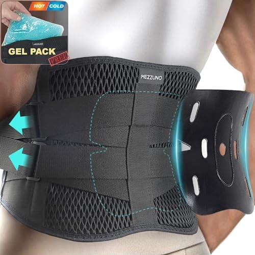 Faja Lumbar Hombre y Mujer con Soporte Ergonómico Extraible - Incluye Almohadilla de Gel Reutilizable de Frio y Calor - Alivio Efectivo para Dolor de Espalda, Ciatica, Hernia Discal , Trabajo - (M)