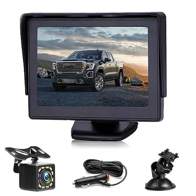 Cámara de Marcha Atrás Cámara Trasera Kit para coche con Monitor LCD de 4,3", Cámara Trasera Visión Nocturna Impermeable, Asistencia al Aparcamiento, Cámara para Coche/Autobús/Camión/Furgoneta 12V-24V