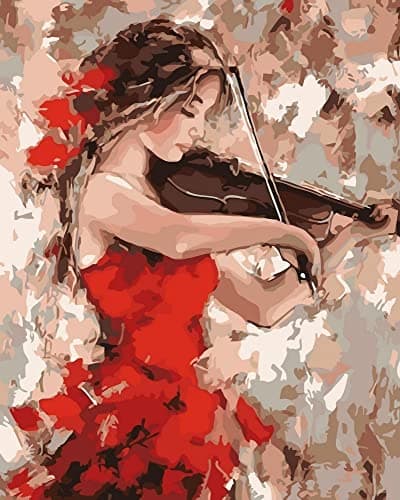 Artnapi Pintura por números Adultos con marco | DIY pintado a mano | Mujer con violín | Kit para principiantes y adultos | Set que incluye pinturas acrílicas y pinceles | Lienzo 40x50cm