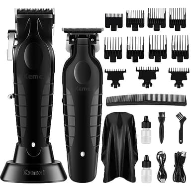 KEMEI Juego de Cortapelos Profesional Negro y Recortadora, Cortadora de Pelo Eléctrica Para Hombres, Inalámbrica, Con Hoja en T Para Contorno