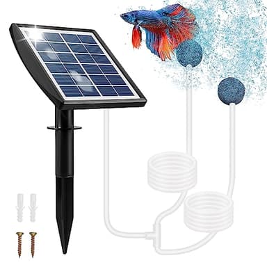 Weinsamkeit Bomba Solar para Estanque, Aireador Solar para Estanque 2W con Batería de 2200 mAh, Aireador Acuario Solar con Tubo de Oxígeno y 2 Piedras Generadoras de Burbujas de Aire