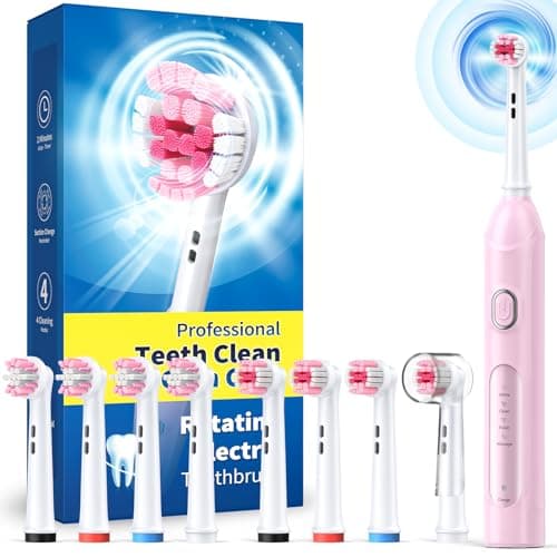 Cepillo de Dientes Eléctrico Giratorio para Adultos con 8 Cabezales (2 Tipos) Recargable y 2 Min Smart Time, 4 Modos Limpieza Profunda Cepillo de Dientes Eléctrico (C rosa)