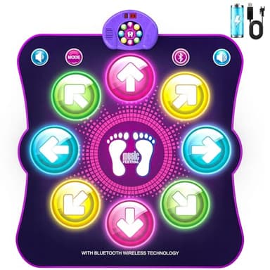 Alfombra de Baile Juguetes para Niñas Niños, Música Alfombrilla Baile con 8 Flechas de Luz LED y Inalámbrico Bluetooth, 6 Modos, Batería Incluida, Navidad Cumpleaños Regalos para 4 5 6 7 8 9 10+ Años