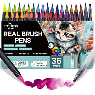 Stationery Island Rotuladores Acuarelables 36 Rotuladores de Acuarela y 1 Cepillo de Tanque de Agua, profesionales Rotuladores Punta Pincel para Manga, Caligrafía y Dibujos