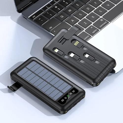 Power Bank 25000 mAh, batería Externa Solar de Carga rápida, Cargador portátil 4 Conectores USB, Micro USB, USB C, iPhone y Linterna, Compatible con Smartphone, iPad, tabletas