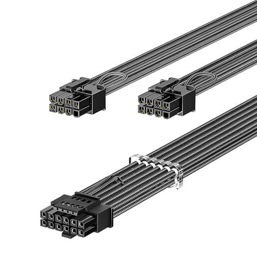 Fasgear Cable de alimentación PCIe 5.0 de 70 cm – 16 Pines (12+4) 12 VHPWR Conector para RTX 4070/4080/4090 a 2 x 8 Pines (6+2) Conectores PCI-e Macho GPU Compatible con Fuente de alimentación