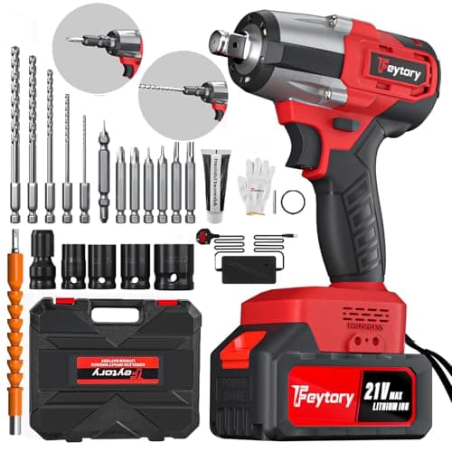 Llave de Impacto Inalámbrica, Brushless 1/2" 550N.m Llave de Impacto Eléctrica con 4 Enchufes, 12 Puntas de Destornillador, Batería 4.0Ah y Caja de Transporte para Coches Camiones