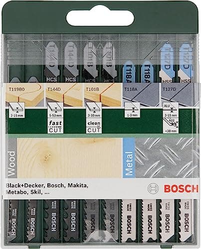 Bosch 2 609 256 746 - Juego de hojas de sierra de calar de 10 piezas vástago en T