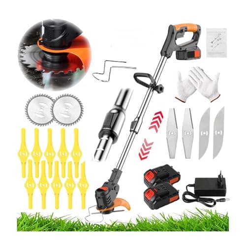 Wrneaoch Desbrozadora Bateria Electrica CortacéSped Gasolina con Cuchillas Metal y 21V 2.0 A Potente cortacesped para Recortar césped arbustos y Ramas