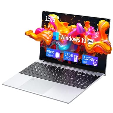Wexultor PC Portátile 15.6", Windows 11 Ordenador Portatil 16GB RAM LPDDR4 512GB SSD, Celeron N5095 Processor, Portátile con Desbloqueo de Huellas Dactilares, BT4.2+USB3.0+Mini-HDMI