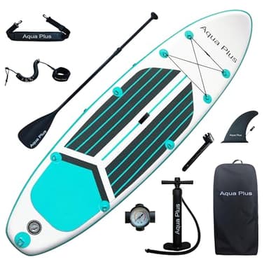 Aqua Plus Sup Inflable de 15cm de Grosor para Todos los Niveles de Habilidad, Paleta Ajustable, Bomba, Mochila de Viaje ISUP, Tabla de Remo Inflable para jóvenes y Adultos