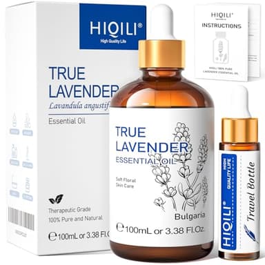 HIQILI 100ml Aceite Esencial Lavanda - 100% Puro Sin Diluir, Grado Terapéutico para Difusor de Aromaterapia, Aliviar el Estrés, Mejorar la Calidad del Sueño | Con Gotero de Vidrio