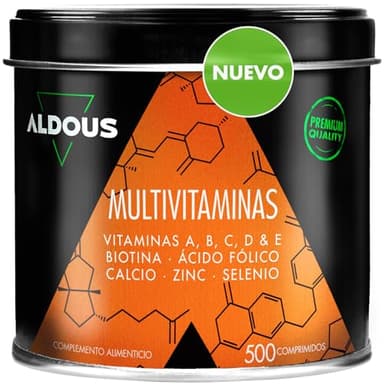 Multivitaminas Hombre y Mujer - 500 comprimidos + 1 año - Multivitaminico: Vitamina C, D, E, A, Vitaminas B, Biotina, Acido Folico, Calcio, Zinc, Selenio - Complejo Vitaminico Completo