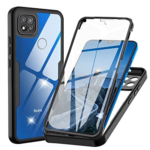 WeiCase Funda para Xiaomi Redmi 9C / 9C NFC / 10A, Transparente 360° Protección Funda con Protector de Pantalla Integrado Antigolpes Silicona Carcasa para Redmi 9C / 9C NFC / 10A, Negro