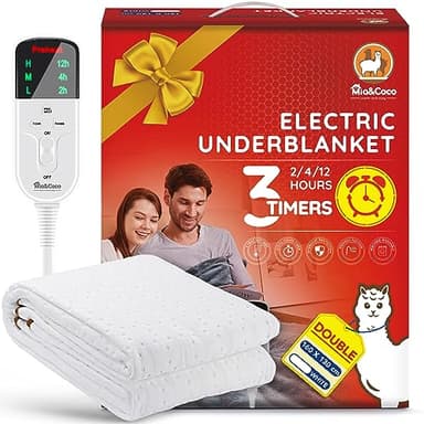 MIA&Coco Manta eléctrica con Apagado automático, 160 x 130 cm, Manta eléctrica con Temporizador de 12 Horas y 3 Niveles de Calor, Pantalla LED, protección contra sobrecalentamiento